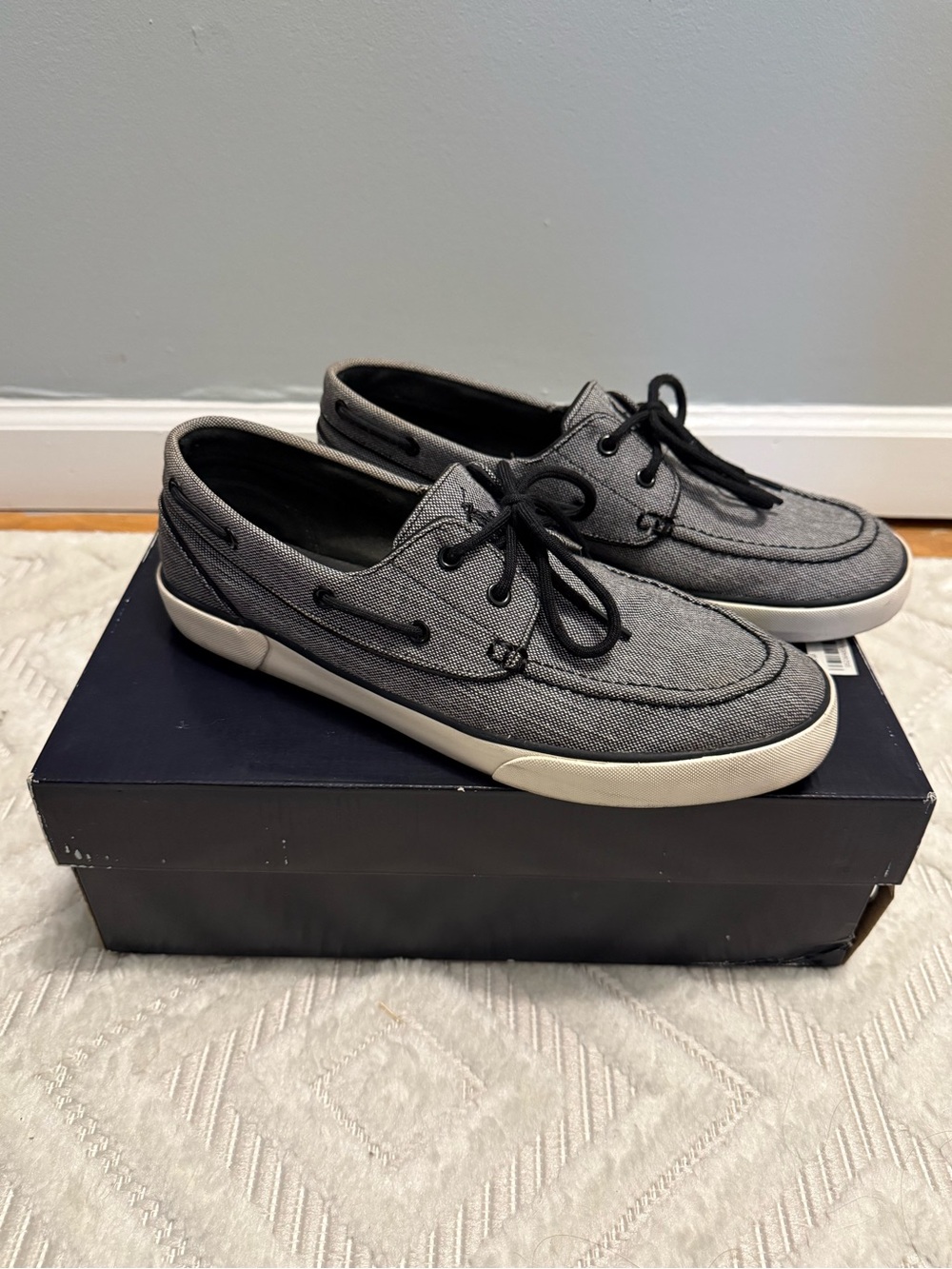 Polo by Ralph Lauren Men's Gray Canvas Boat Shoes with Black Laces